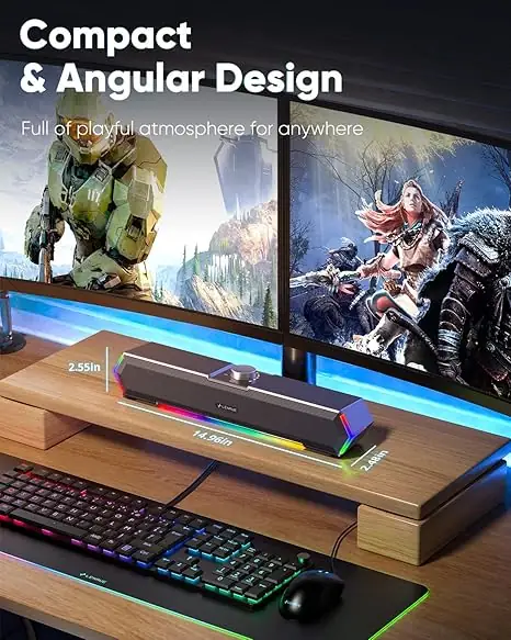 LENRUE G11 Computer Speakers for Desktop, Touch Lights PC Speakers with Surge Clear Sound, USB C/USB Powered for Computer Desktop PC Laptop Monitor - Image 2