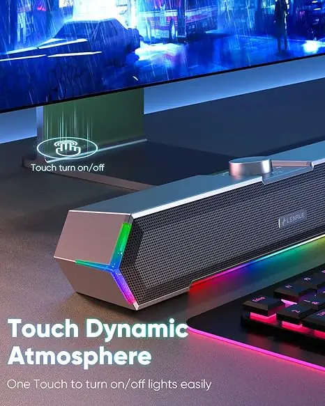 LENRUE G11 Computer Speakers for Desktop, Touch Lights PC Speakers with Surge Clear Sound, USB C/USB Powered for Computer Desktop PC Laptop Monitor - Image 3